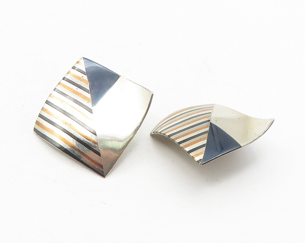 TERRI FOLTZ FOX 925 Silver  Vintage Modernist Pattern Drop Earrings  EG5955