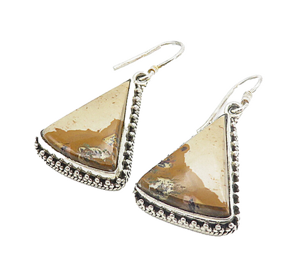 925 Sterling Silver  Vintage Brown Jasper Triangle Dangle Earrings  EG3189