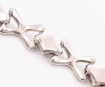 925 Sterling Silver Vintage Bracelet Puffed Topaz Row & 'X' Linked  BT10211