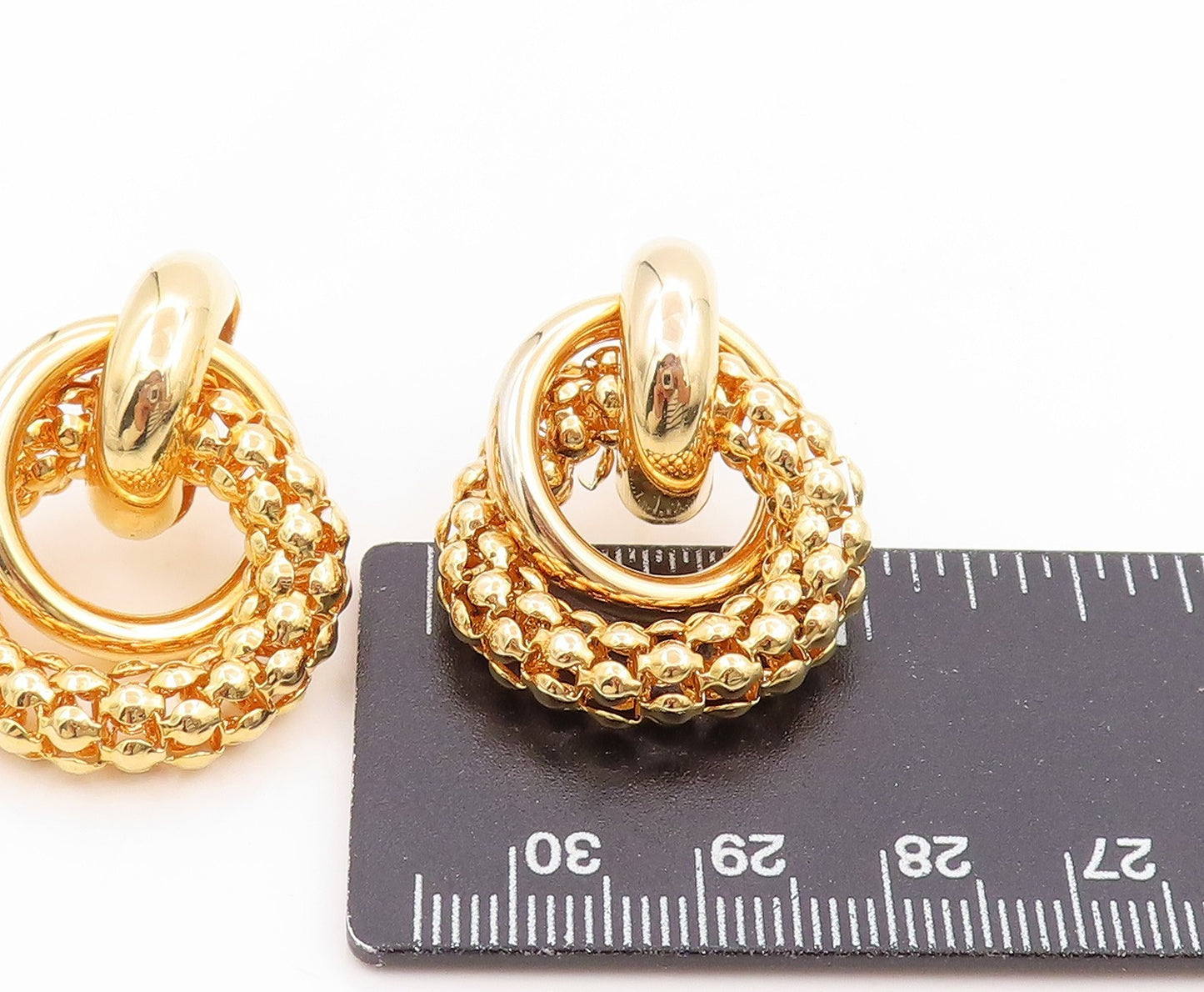 925 Sterling Silver Vintage Earrings Gold Plated Chunky Interlocking  EG14048