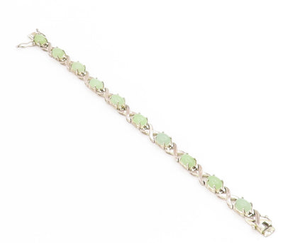 925 Sterling Silver Vintage Bracelet Oval Jade Elegant Crisscross Link  BT11744
