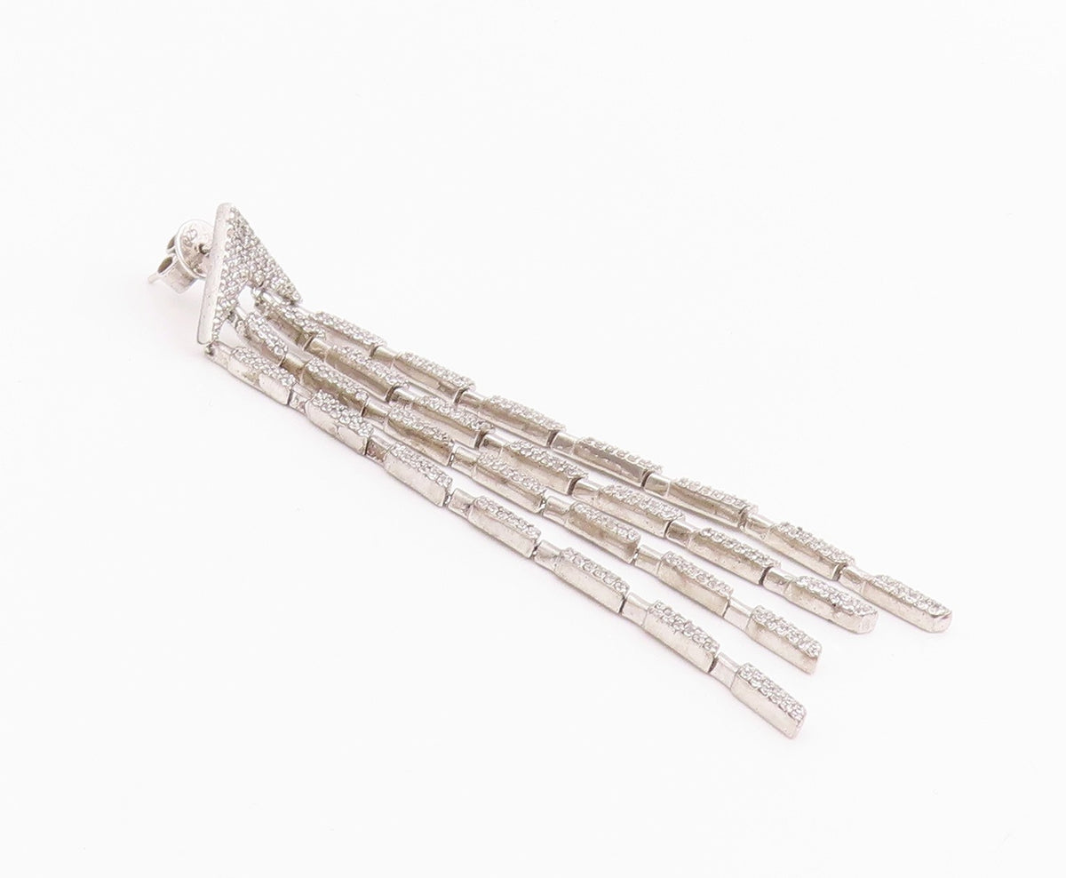 925 Sterling Silver Vintage Earrings CZ Elegant Geometric Linear Drop  EG14231