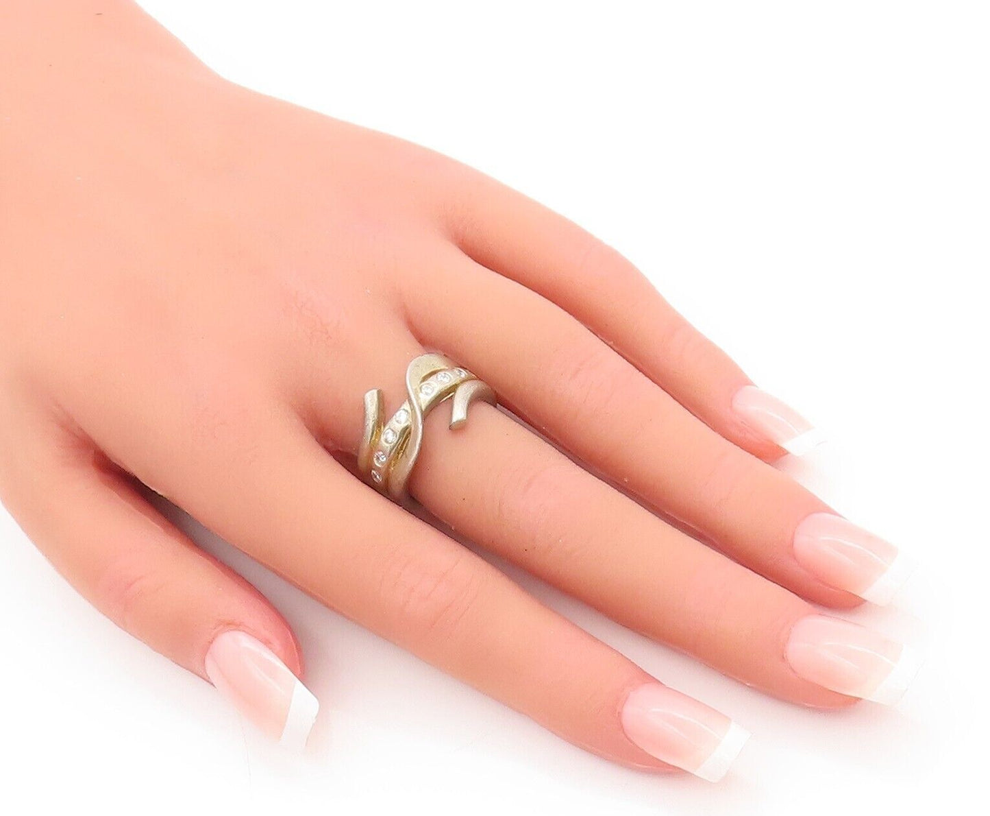 925 Sterling Silver Vintage Ring Designer Swirled Carved Topaz  Sz 7.5  RG28465