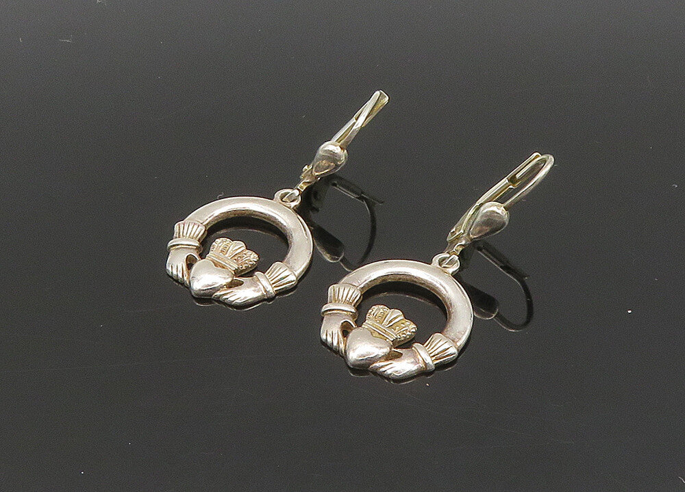 SOLVAR 925 Silver  Vintage Shiny Traditional Claddagh Dangle Earrings  EG10406