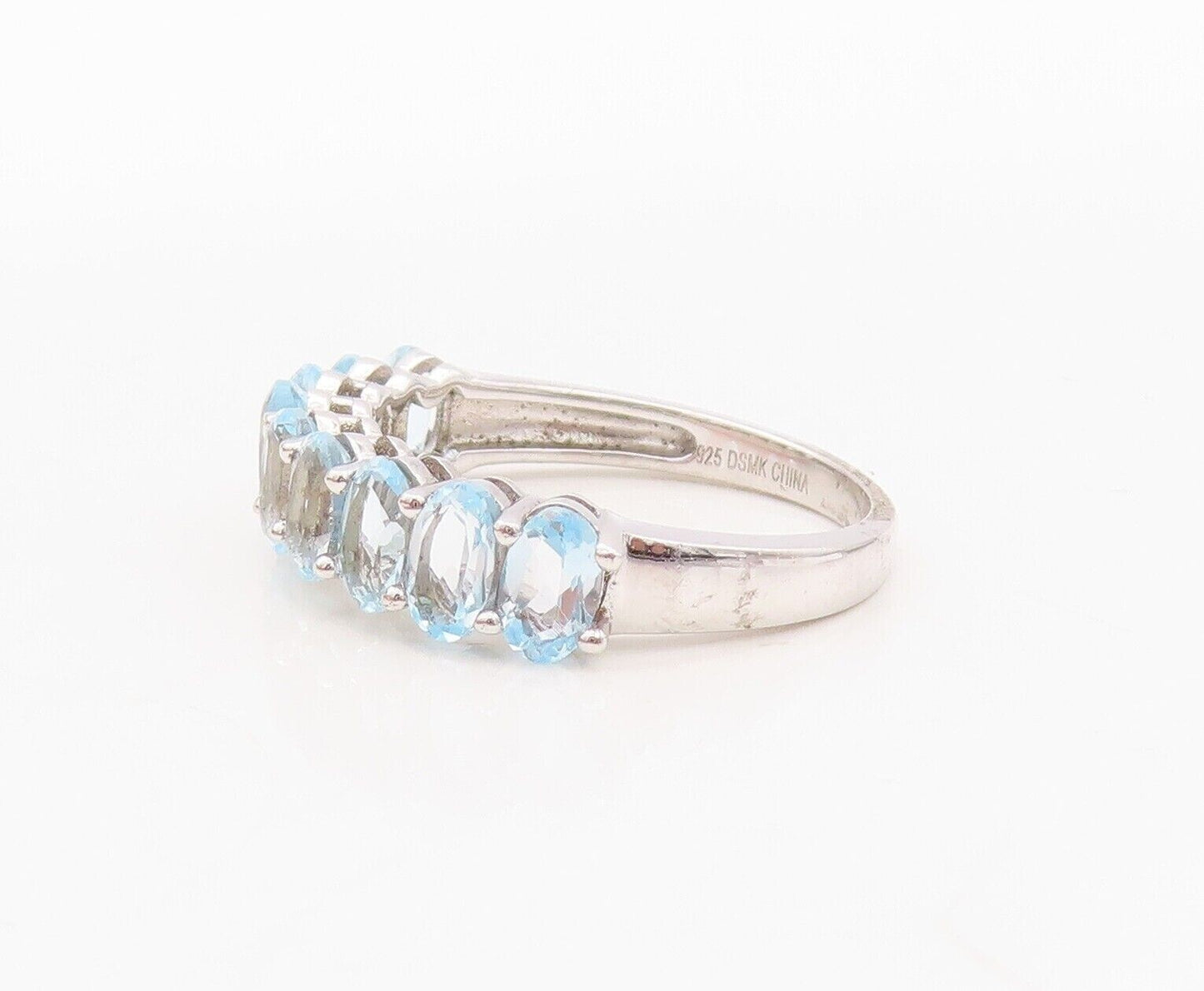 925 Sterling Silver Vintage Ring Oval Cut Blue Topaz band Sz 7 RG29941