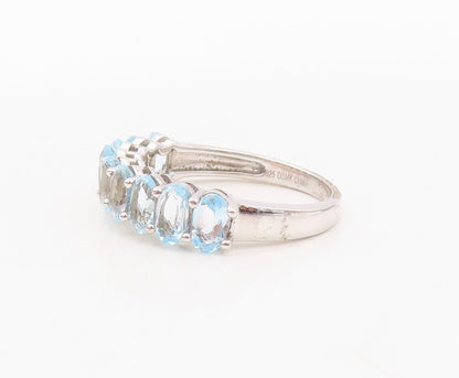 925 Sterling Silver Vintage Ring Oval Cut Blue Topaz band Sz 7 RG29941