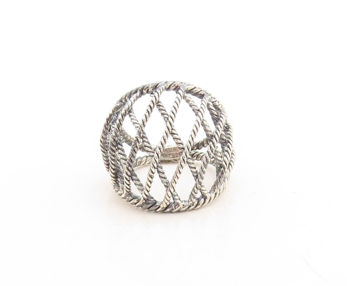 925 Sterling Silver Vintage Ring Dark Tone Twisted Rope Box Design Sz 7  RG31247