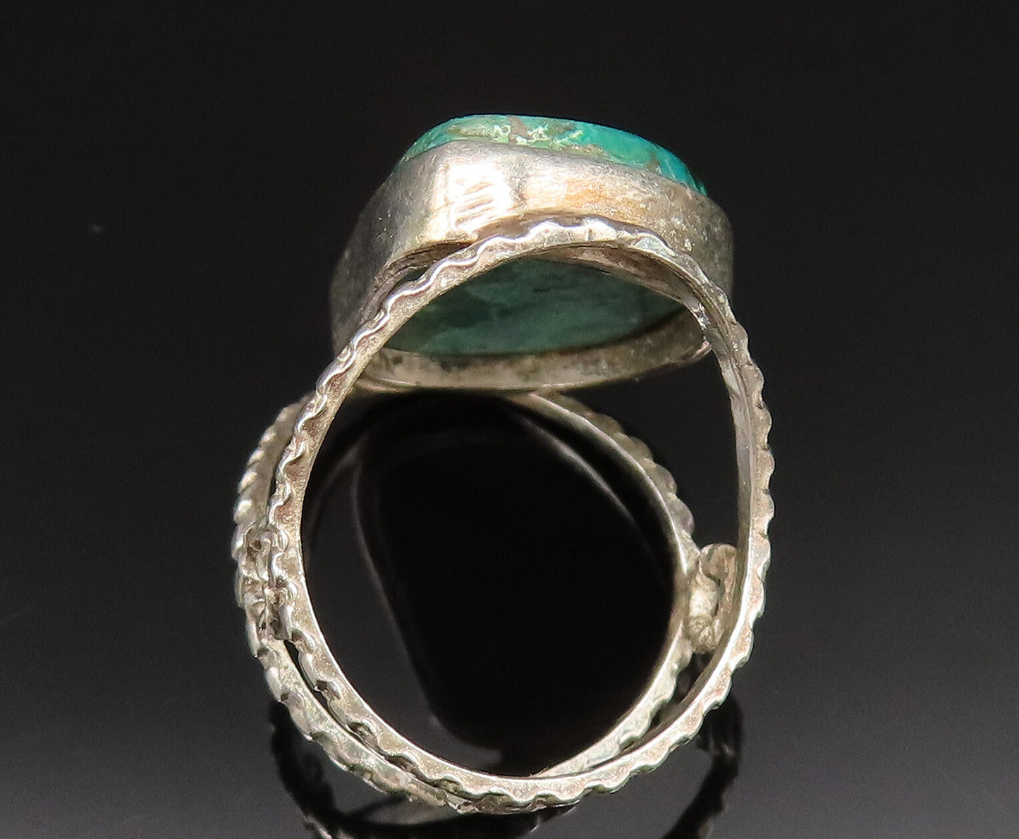 925 Sterling Silver  Vintage Open Frame Malachite Ring Sz 5.5  RG25380