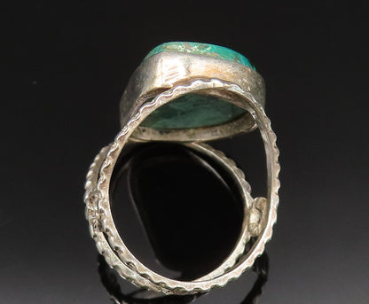 925 Sterling Silver  Vintage Open Frame Malachite Ring Sz 5.5  RG25380