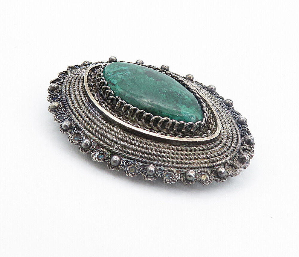 925 Sterling Silver - Vintage Eilat Stone Oxidized Twist Brooch Pin - BP2957