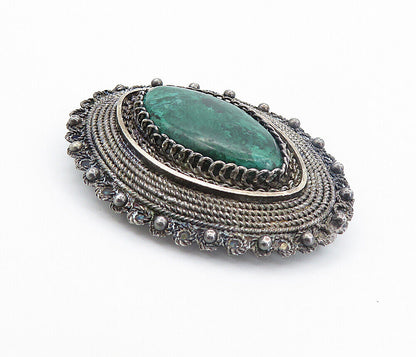 925 Sterling Silver - Vintage Eilat Stone Oxidized Twist Brooch Pin - BP2957