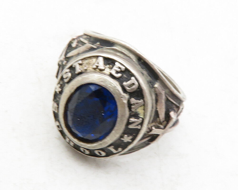 925 Sterling Silver  Vintage Blue Topaz St. Aedan School Ring Sz 6.5  RG12463