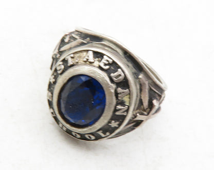 925 Sterling Silver  Vintage Blue Topaz St. Aedan School Ring Sz 6.5  RG12463