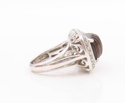 925 Sterling Silver Vintage Ring Modernist Grooved Gemstone  Sz 5  RG32501