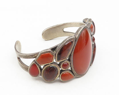 BARSE 925 Silver  Vintage Carnelian Jasper & Tiger's Eye Cuff Bracelet  BT4514