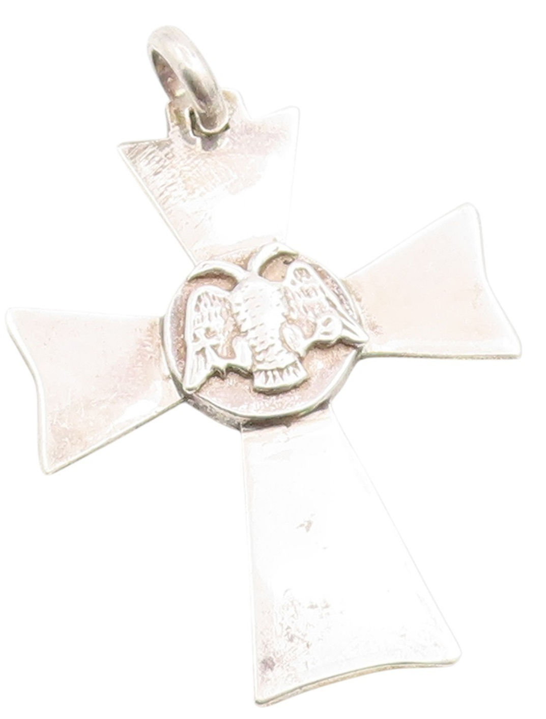 925 Sterling Silver Vintage Pendant Etched Eagle Emblem Religious Cross  PT25288