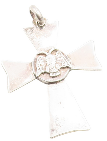 925 Sterling Silver Vintage Pendant Etched Eagle Emblem Religious Cross  PT25288