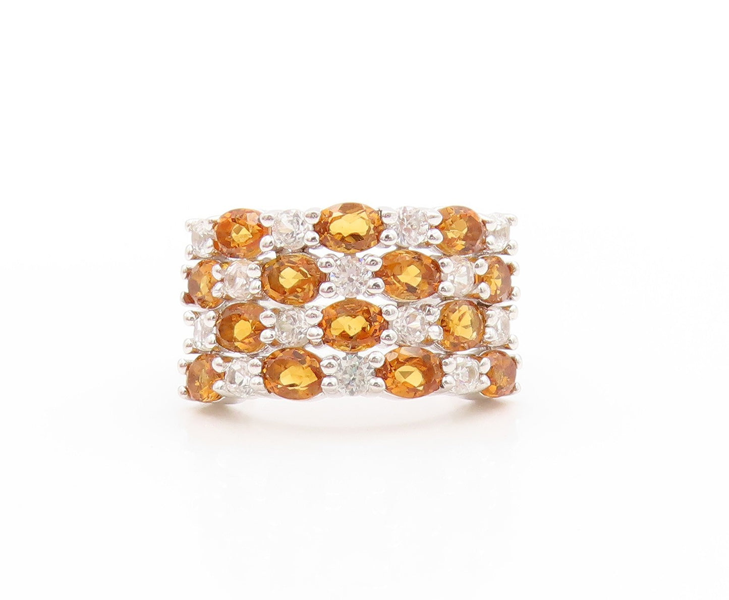 925 Sterling Silver Vintage Ring Citrine & CZ Statement Pave Band  Sz 6  RG33729