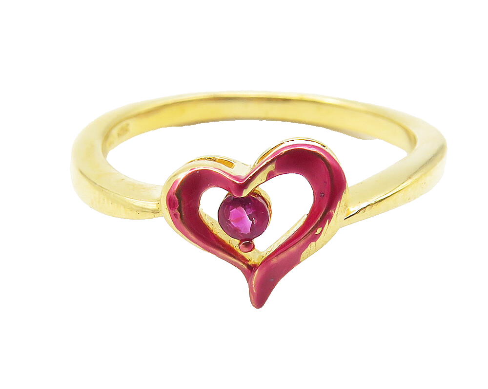 925 Sterling Silver  Pink Topaz Gold Plated Heart Band Ring Sz 7  RG11571