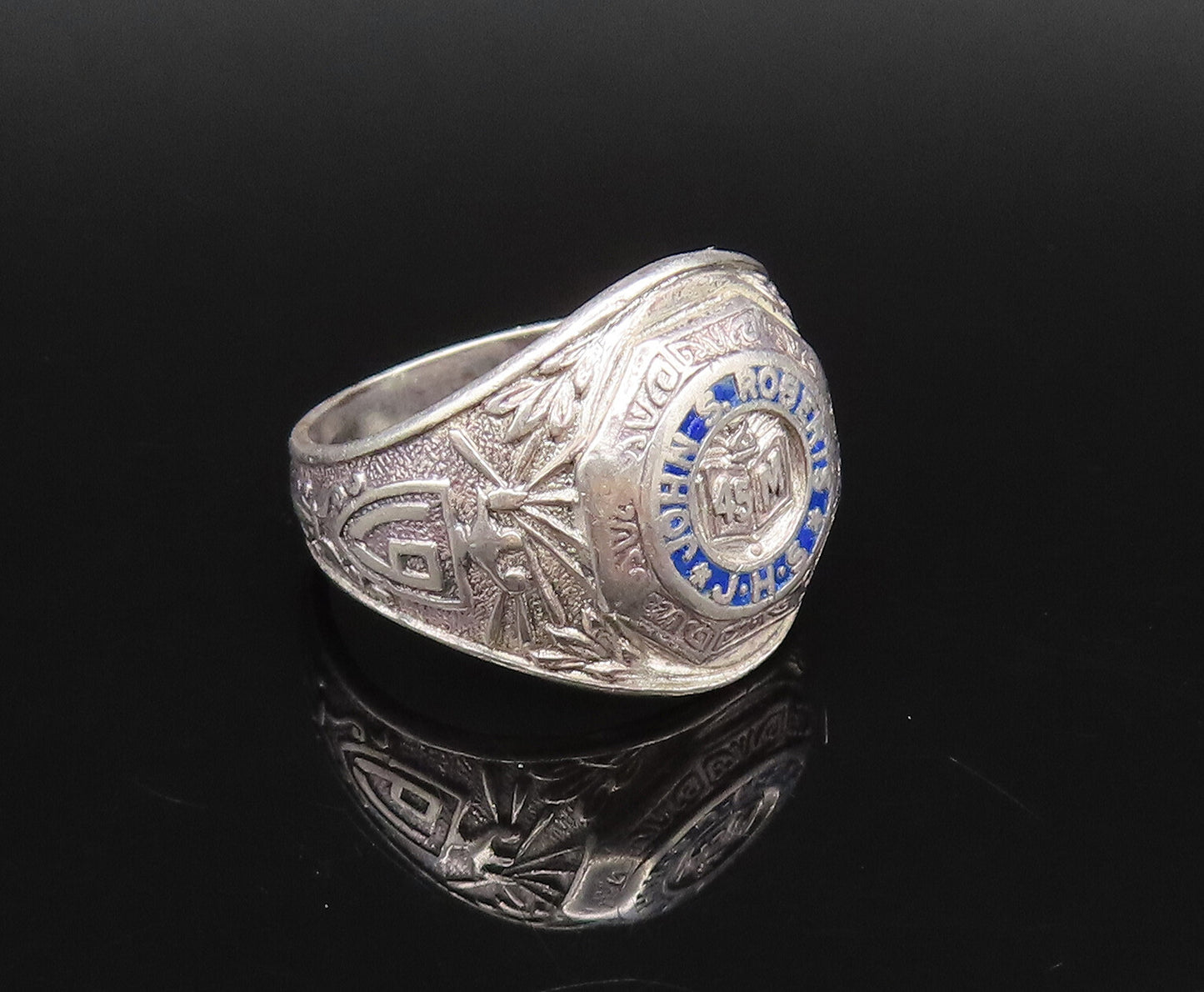 REED & CO. 925 Silver  Vintage Antique Enamel Class Signet Ring Sz 6.5 RG26059