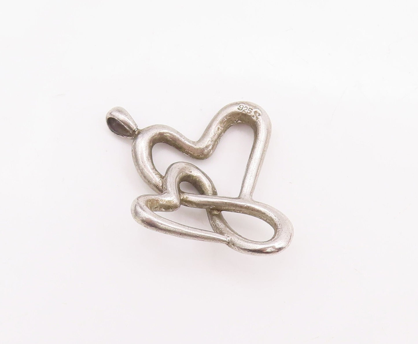 925 Sterling Silver Vintage Pendant Modernist Cutout Swirled Hearts  PT23374