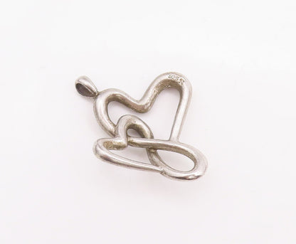 925 Sterling Silver Vintage Pendant Modernist Cutout Swirled Hearts  PT23374