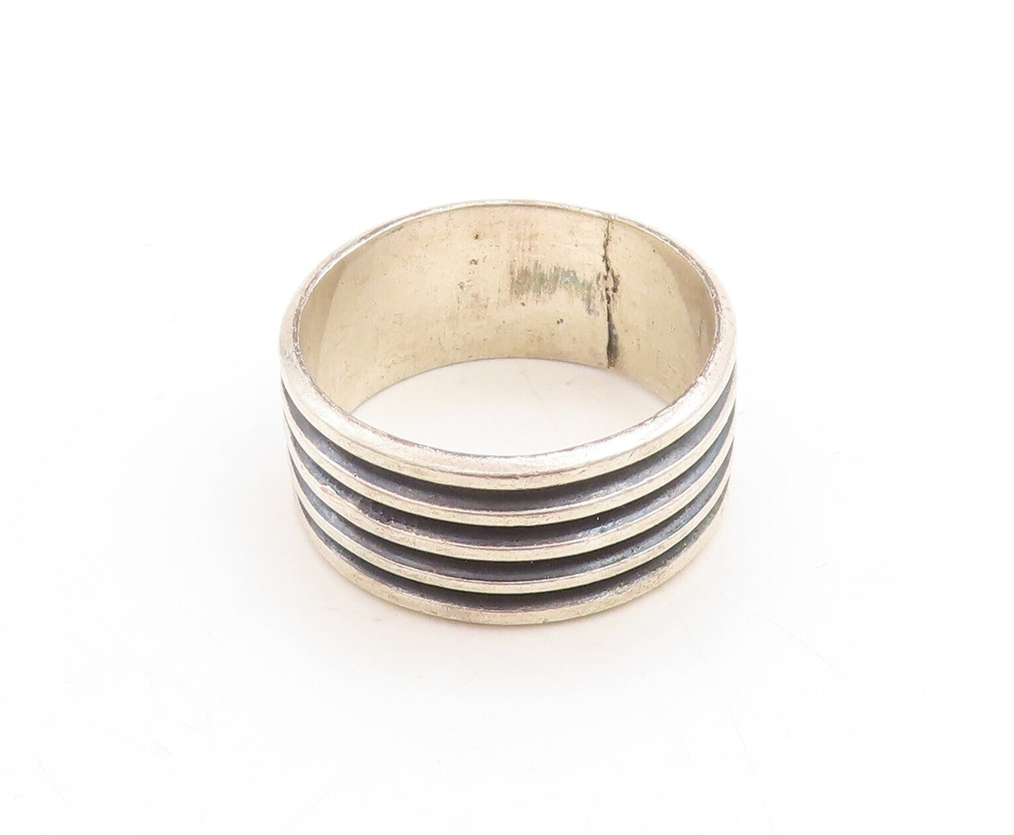 925 Sterling Silver Vintage Ring MEXICO Minimalist Grooved  Sz 14  RG31207