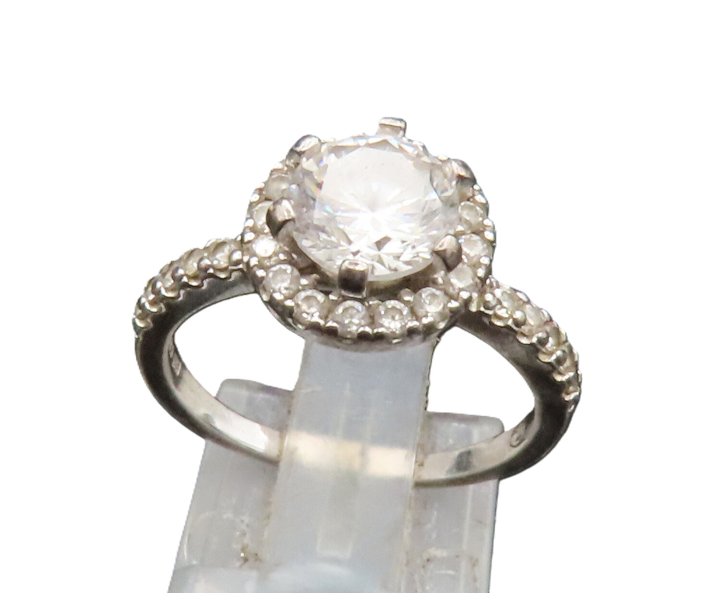 925 Sterling Silver  Vintage Fancy Cubic Zirconia Halo Ring Sz 7  RG25224