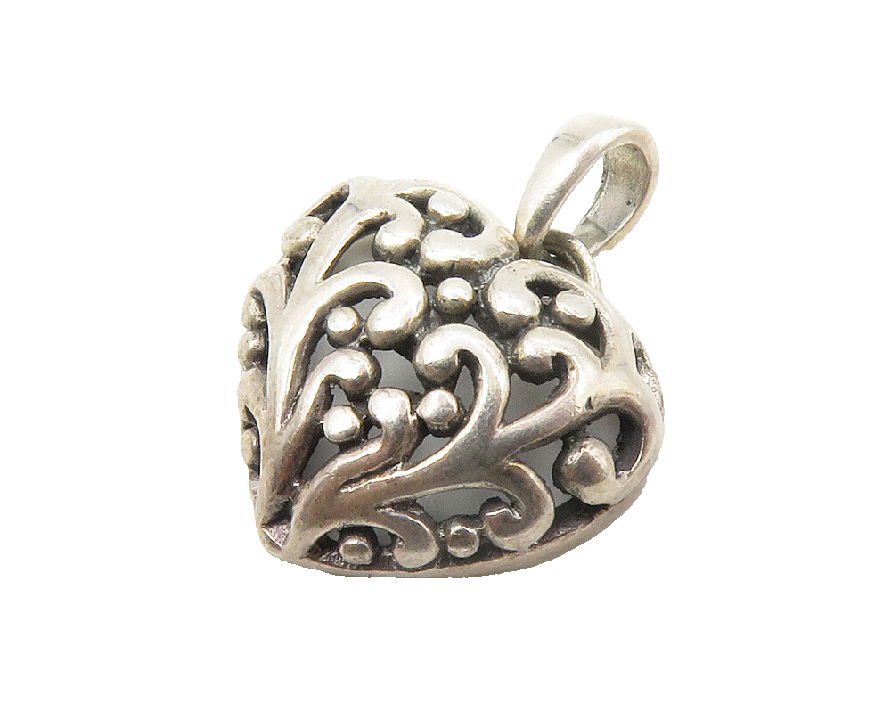 925 Sterling Silver  Vintage Swirl Dome Love Heart Drop Pendant  PT10930