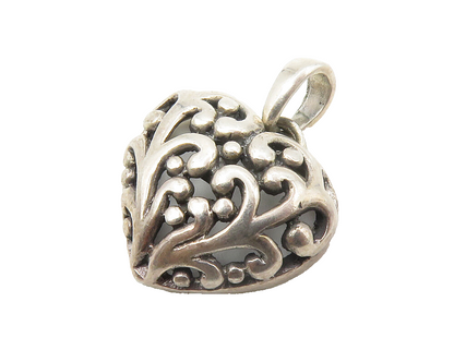 925 Sterling Silver  Vintage Swirl Dome Love Heart Drop Pendant  PT10930