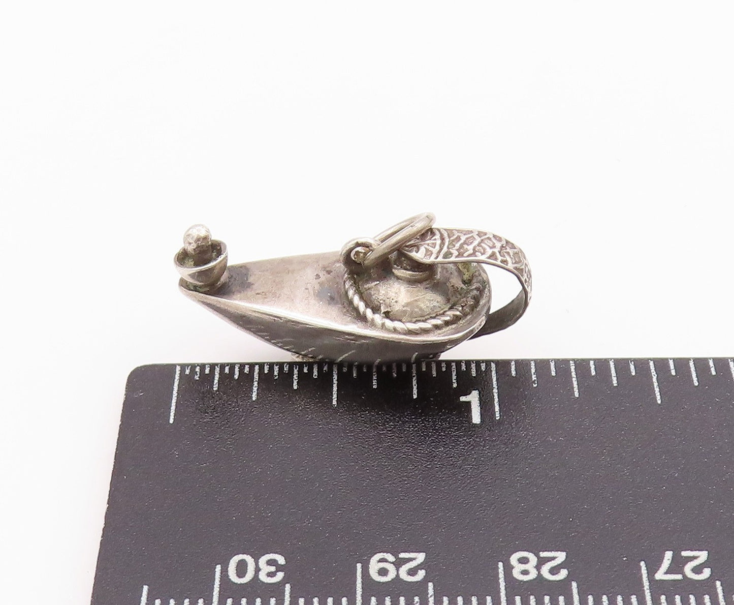 925 Sterling Silver Vintage Pendant 3D Carved Dark Tone Genie Lamp  PT24372