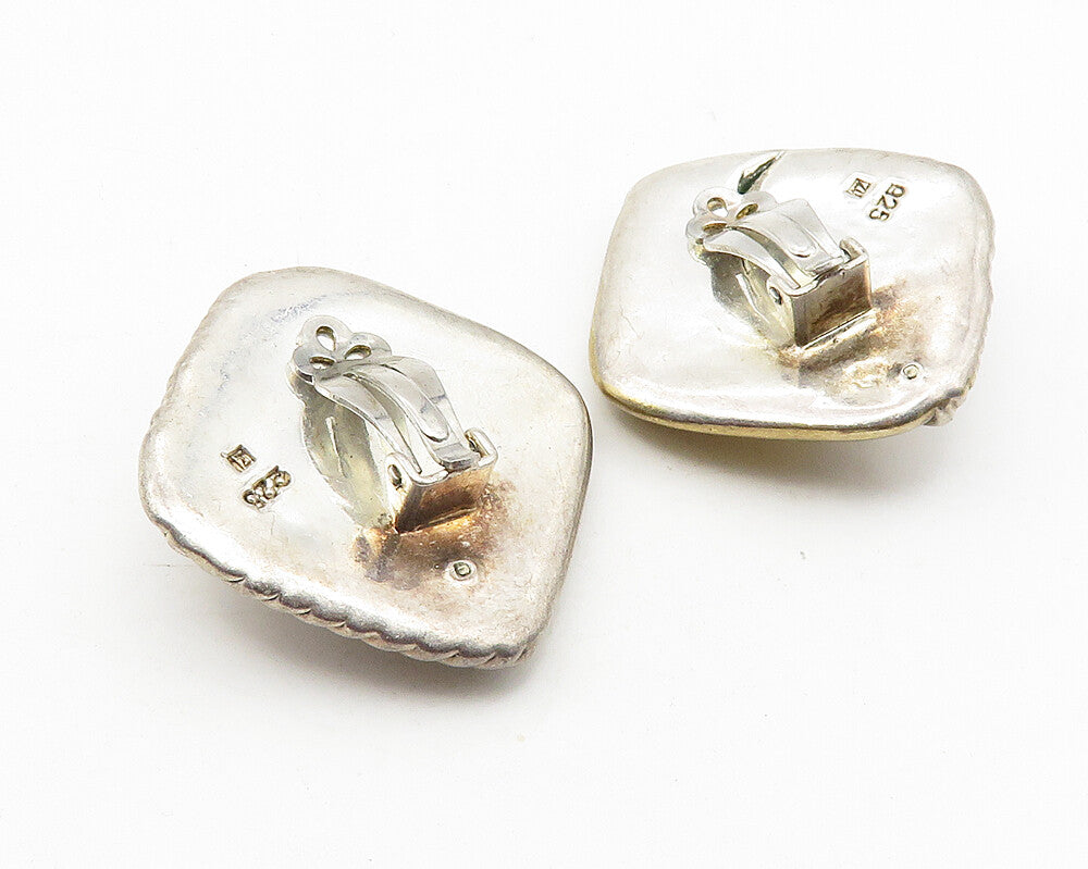 925 Sterling Silver  Vintage Two Tone Modernist Non Pierce Earrings  EG5703