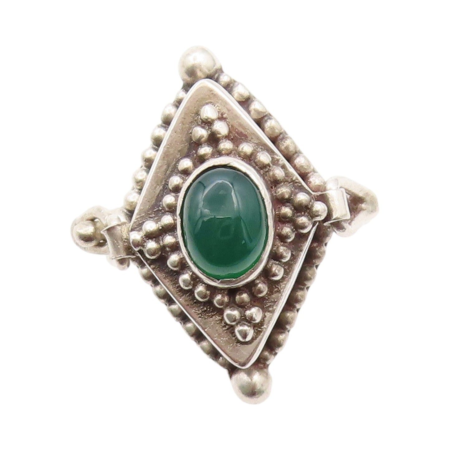 925 Sterling Silver Vintage Ring Antique Cabochon Jade OPENS  Sz 8.5  RG32835