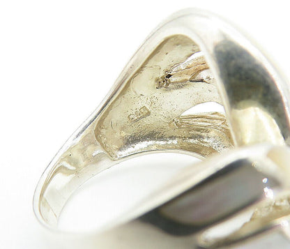 925 Sterling Silver  Mother Of Pearl Split Design Band Ring Sz 6.5  RG7925
