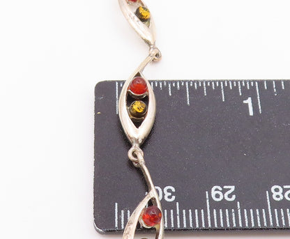 925 Sterling Silver  Vintage Petite Cabochon Cut Amber Chain Bracelet  BT8772