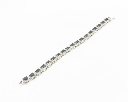 925 Sterling Silver  Shiny Prong Set Sapphire Hinge Chain Bracelet  BT7341