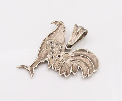925 Sterling Silver Vintage Cubic Zirconia Carved Hen Big Pendant PT22115