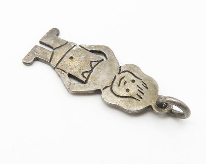 925 Sterling Silver  Vintage Oxidized Little Girl Etched Detail Pendant PT8437