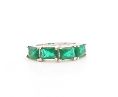 925 Sterling Silver Vintage Ring Rectangle Cut Green CZ Band  Sz 6  RG31528