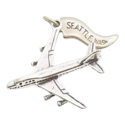 925 Sterling Silver Vintage Pendant Miniature Jet Plane Seattle Charm  PT26051