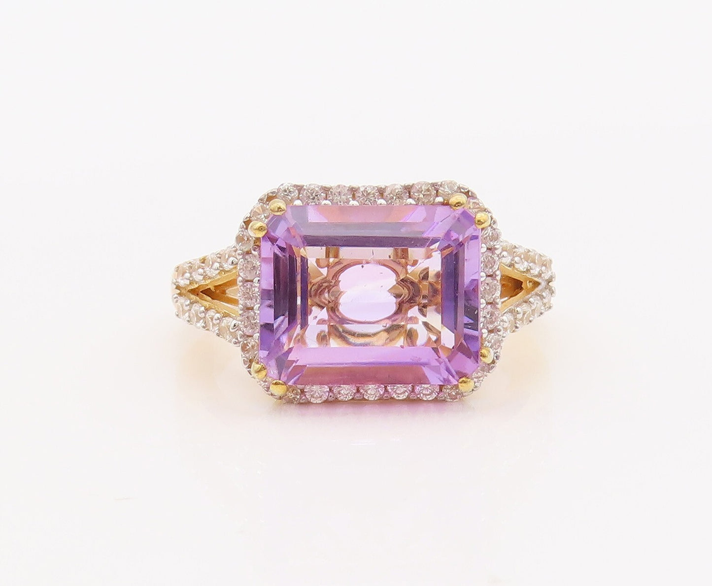 925 Sterling Silver Vintage Ring Gold Plated Amethyst Carved CZ  Sz 7  RG29324