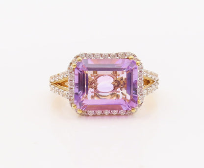 925 Sterling Silver Vintage Ring Gold Plated Amethyst Carved CZ  Sz 7  RG29324