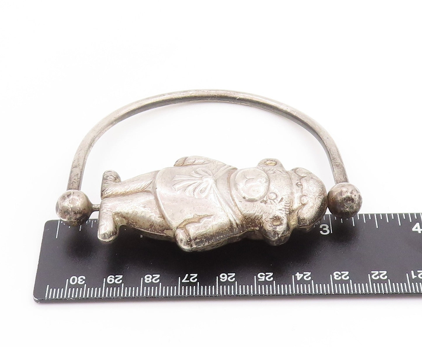 925 Sterling Silver Vintage Bracelet Antique Teddy Bear Figure RATTLES  BT11810