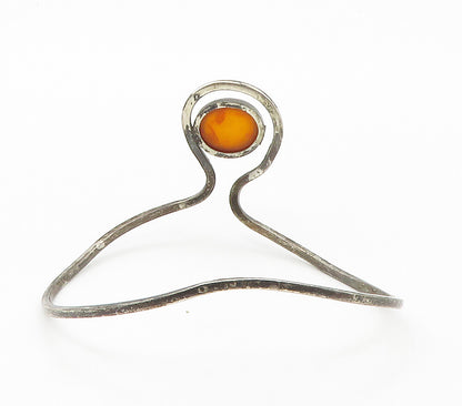 925 Sterling Silver  Vintage Cabochon Amber Oxidized Bangle Bracelet  BT5800
