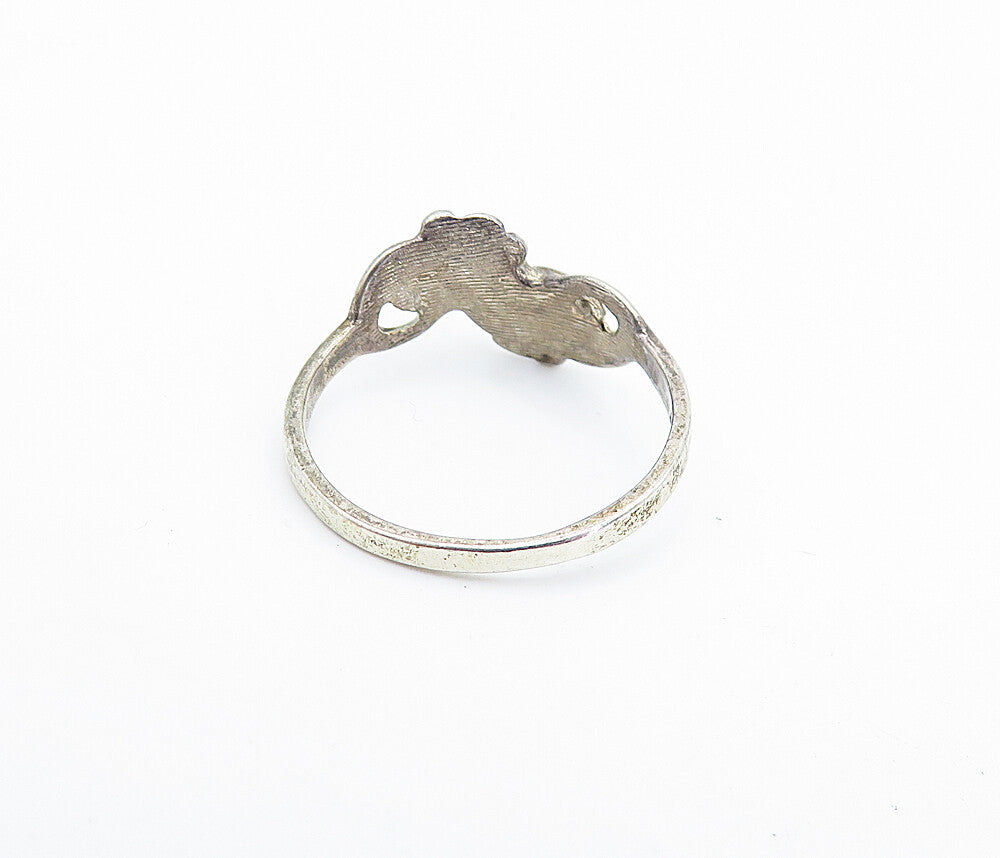 925 Sterling Silver  Vintage Dark Tone Floral Bypass Band Ring Sz 6  RG7127