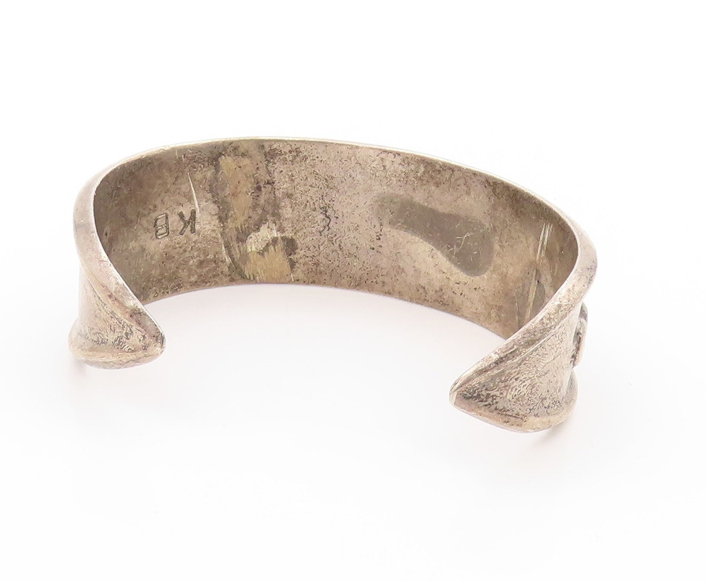 925 Sterling Silver Vintage Bracelet NAVAJO ZUNI Foot Print Etched Cuff  BT11035