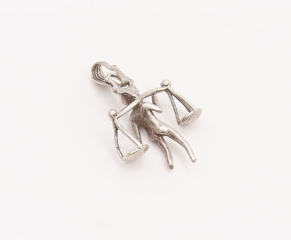 925 Sterling Silver Vintage Pendant Young Man Carrying Weighing Scale  PT22764