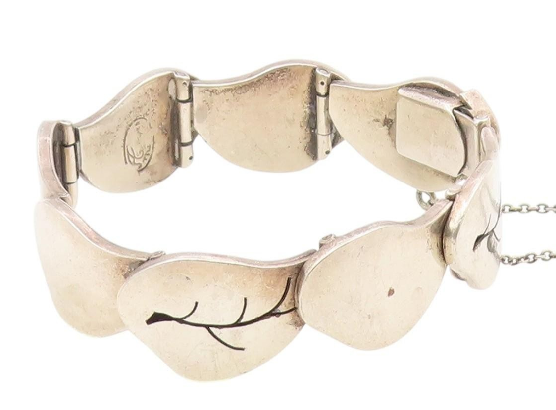 DESIGNER 925 Sterling Silver Vintage Carved Leaf Pattern Link Bracelet BT9445