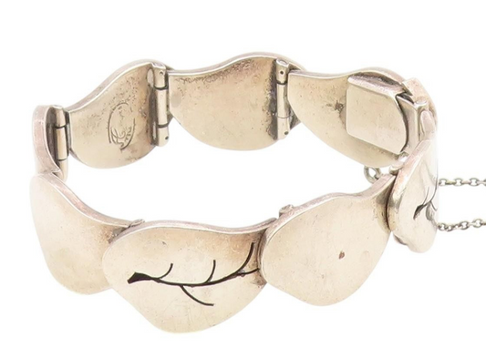 DESIGNER 925 Sterling Silver Vintage Carved Leaf Pattern Link Bracelet BT9445