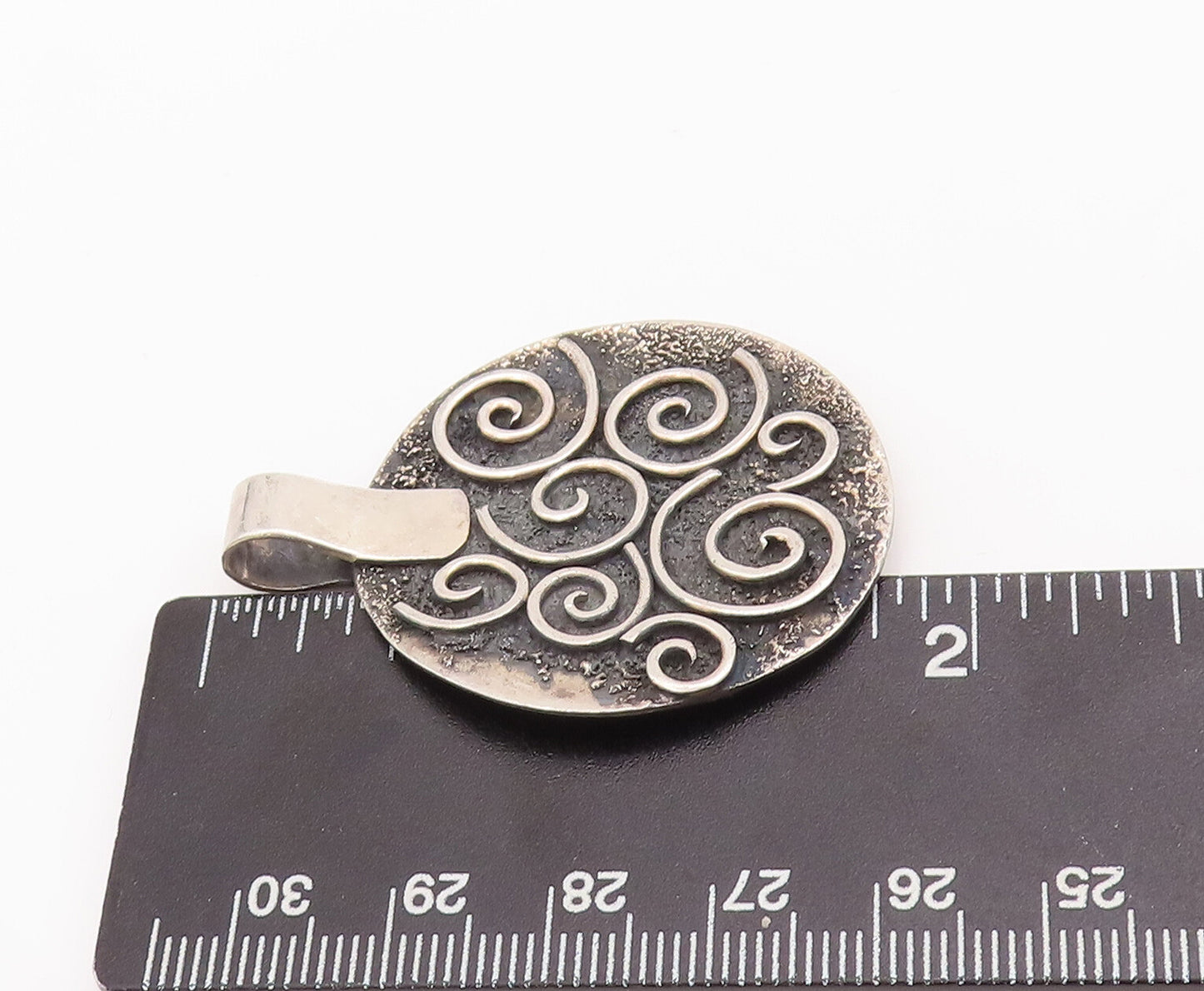 925 Sterling Silver Vintage Pendant Designer Swirled Spirals Carved  PT23058